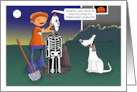 Halloween Card Dog Buries Kid Skeleton Costume card