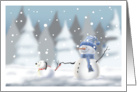 Snowman Walking Snow Dog card