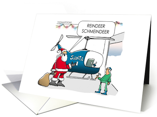Funny Christmas Santa and Elf With Helicopter Reindeer... (1574798)