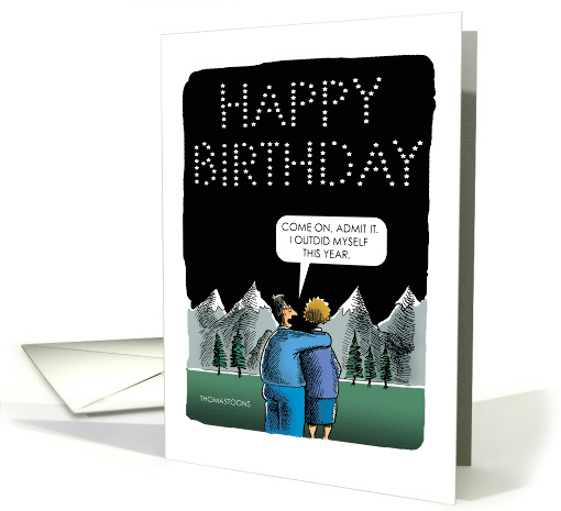 Funny Birthday Guy Arranging Stars for Wife card (1574962)