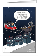 For Mom Funny Xmas With Kid Flying in Sleigh card
