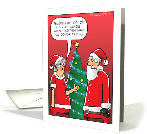 Funny Christmas Santa and Mrs. Claus Talk About Parents card (1575252)
