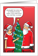 Funny Christmas Santa and Mrs. Claus Talk About Parents card