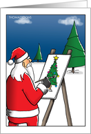 Funny Christmas Santa Painting Christmas Tree on Canvas card