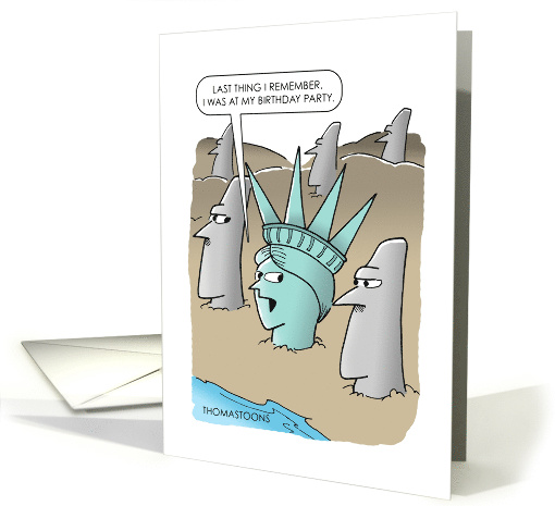 Funny Birthday Statue of Liberty Head at Easter Island card (1575276)