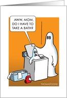 Funny Halloween Young Ghost Taking Bath in Washing Machine card