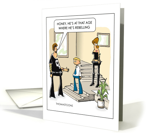Funny Birthday Gothic Looking Parents Comment on Well Dressed Son card