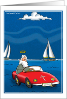 Humorous Religious Jesus Driving Car Across Water card