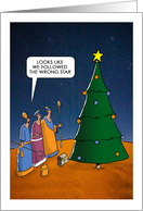 Humorous Three Wisemen Near Christmas Tree card