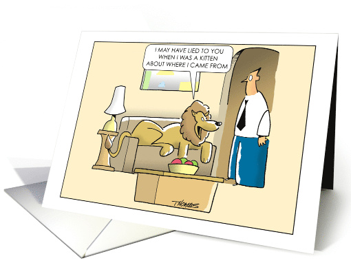 Humorous Lion on Couch Speaking to Guy card (1589344)