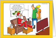 Humorous Christmas Santa Living on Couch with Cookies card