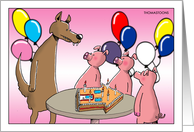 Wolf Getting House Shaped Birthday Cake From Three Little Pigs card