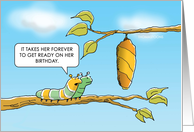 Caterpillars Looking at a Cocoon Happy Birthday card