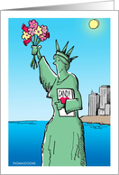 Humorous Statue of Liberty with Candy and Flowers For Mother’s Day card