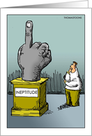 Humorous Statue of Middle Finger Named Ineptitude Adult Apology card