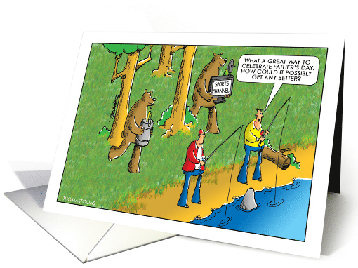 Men Fishing on Father's Day While Bears Bring Them Gifts. card