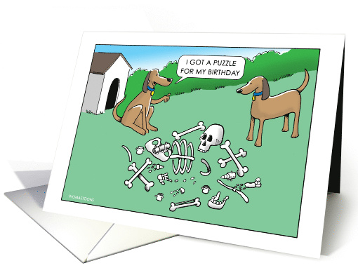 Dog Gets Bone Puzzle For Birthday card (1626308)