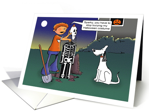 Halloween Card Dog Buries Kid Skeleton Costume card (1695242)
