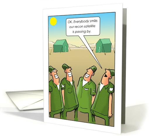 Card for Military Advancement with Troops Smiling for Satellite card