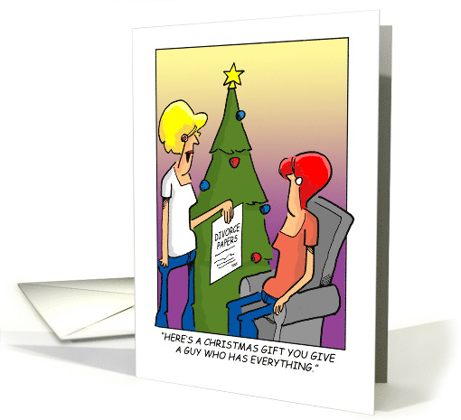 Christmas Card of Of Woman With Divorce Papers for a Present card