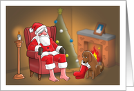 Santa with Dog Bringing Him Stockings card