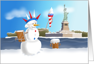 Patriotic Christmas Statue of Liberty Snow Woman card