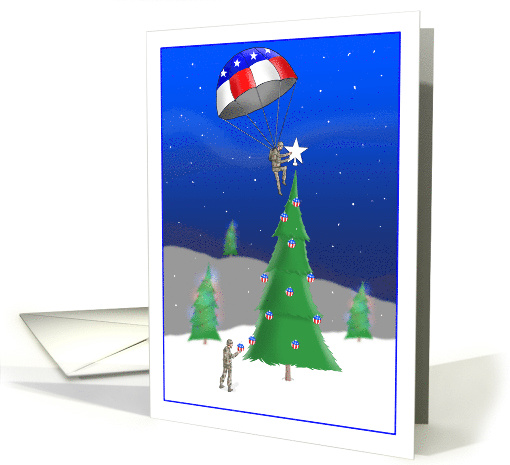 Patriotic Paratrooper Decorates Christmas Tree card (1882060)
