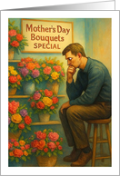 Mother’s day Man in Thinker Pose Looking at Flowers card