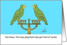 Happy Hanukkah Two Parrots Standing On a Menorah card