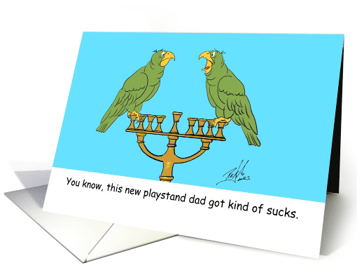 Happy Hanukkah Two Parrots Standing On a Menorah card (1579054)