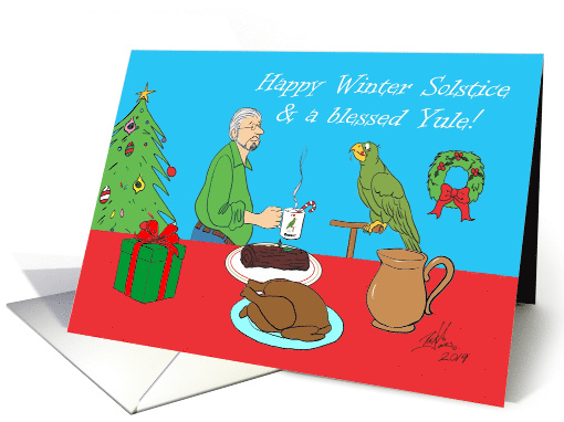 Oscar and Rex with a Yule Log a YuleTree Wreath and Present card