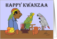 Oscar Melik and family celebrating Kwanzaa fruit and candles and wine card