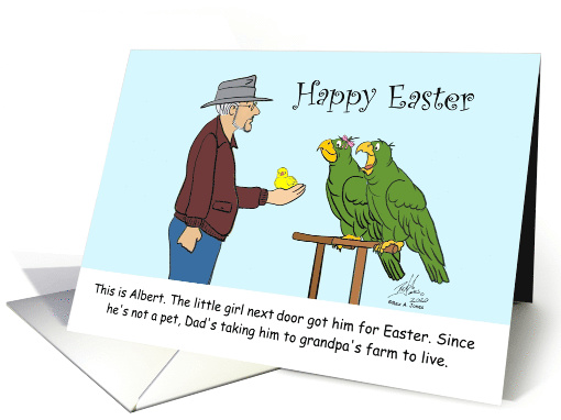 Oscar Reminding Us We Shouldn't Give Chicks As Presents on Easter card