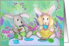 Best Friends Bunnys’ Tea Party in a Colorful Garden card