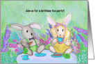 Birthday Tea Party with Two Bunnies Having a Tea Party in the Garden card