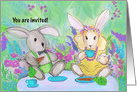 Baby Shower Invitation to Tea Partywith Two Bunnies Enjoying Tea card