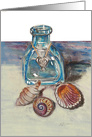 Blank Note Card With Seashells and Bottle at the Beach card