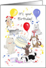 Happy Birthday Card With Dogs Having a Crazy Messy Party card