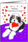 Valentine’s Day Card For Fluffy Dog Holding a Heart card