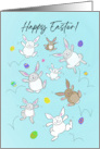 Easter Card With Hopping Bunnies and Colorful Easter Eggs Rejoice card