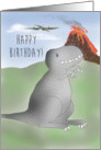 Happy Birthday With Dinosaurs and Flaming Volcano card