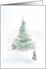 Snowy Christmas Tree with Rabbit in Peaceful Winter Scene card