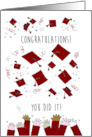 Graduation Congratulations with Maroon Hats Being Tossed card