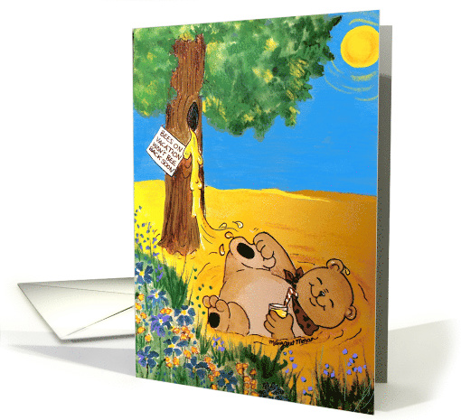 Happy Bear Dreams of Floating on a Lake of Honey Birthday card