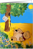 Happy Bear Dreams of Floating on a Lake of Honey Birthday card