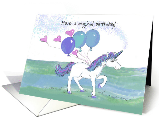 Unicorn With Balloons Wishes a Magical Birthday card (1624362)