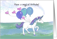 Unicorn With Balloons Wishes a Magical Birthday card