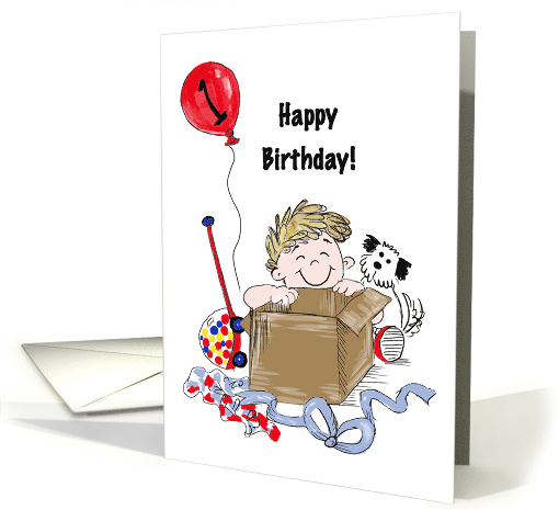 Happy First Birthday for Boy Loving the Box More Than the Present card