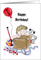 Happy First Birthday for Boy Loving the Box More Than the Present card
