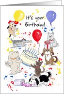 Happy Birthday Card With Dogs Having a Crazy Messy Party card
